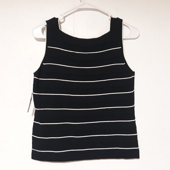 J.A.C. Black/White Striped Tank Womens Large L Ribbed Knit Top Shirt Summer - Picture 4 of 10